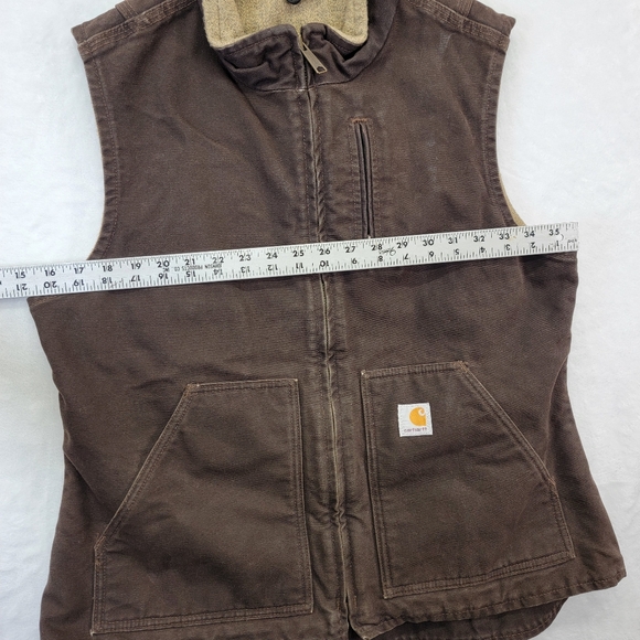 Carhartt Womens Brown Sherpa Lined Canvas Duck Vest WV001 DKB Workwear Size L - Picture 5 of 5
